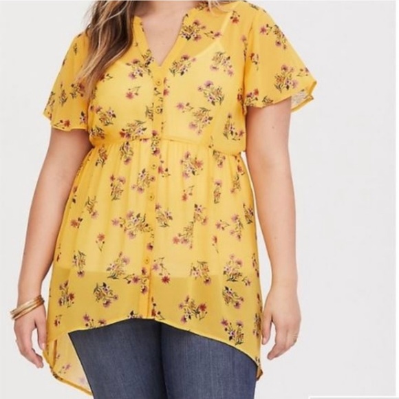 torrid Tops - 🎉HP🎉 Torrid | Yellow Floral Chiffon Tunic 4X